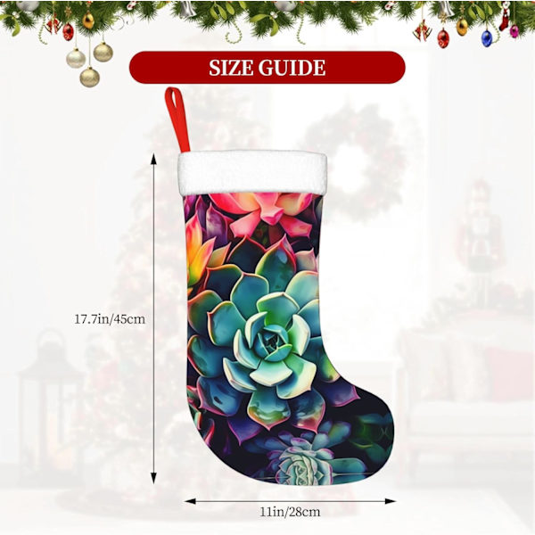 Färgglada Sukkulenter Tryck Julstrumpa Xmas Ornament Kamin Hängande Xmas Strumpor för Familj Semester Xmas Party Dekorationer 45 cm