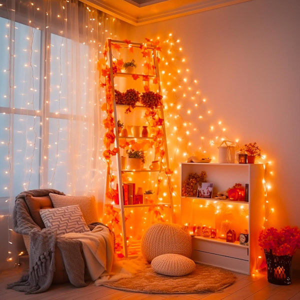 500 LED Halloween-lys utendørs, 163FT 8 moduser oransje julelys innendørs klar ledning, utendørs vanntett oransje høstlys plugg inn for rom