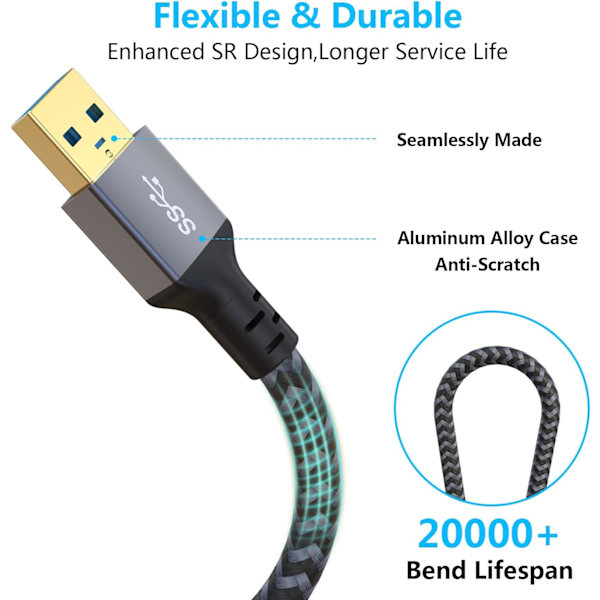 USB 3.0 forlængerkabel 1 fod. Kort USB forlængerkabel han