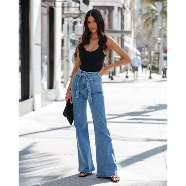 Elastiska Slim Fit spetsar med breda ben Micro Ragged jeansbyxor