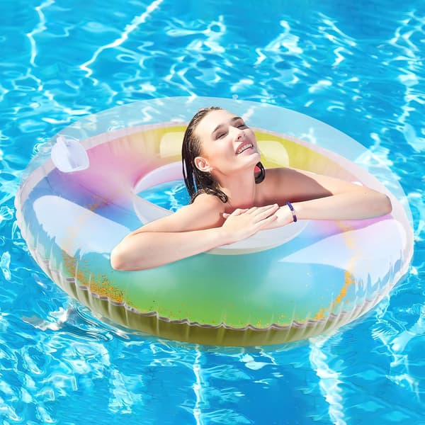 Uppblåsbar simring, stor, simring, glitter, simring, regnbåge, simring för vuxna och barn, glitter, vattenleksak för pool a
