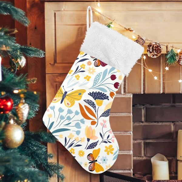 Julklapp, personliga julklappsstrumpor 2-pack Fjäril Höst Blommor Blad 45,7 cm Julstrumpor Hängande Ornament Eldstad