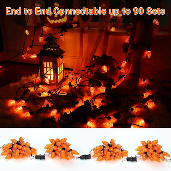Oransje lys, 33ft 50 LED C9 oransje julelys koblingsbare, 120V UL-sertifiserte plugin innendørs/utendørs oransje lysstrenger, svart ledningstre