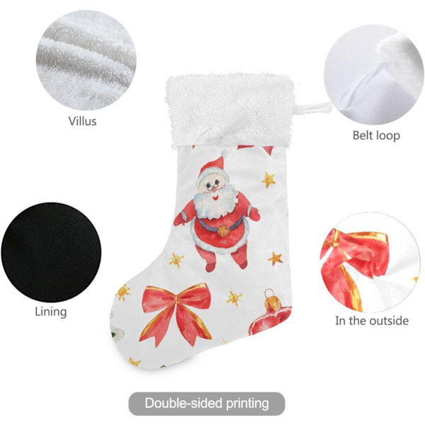 Julklapp, Personliga Julklappsstrumpor 2-pack Jul Tomte Svamp Klockor Stjärnor Vit 18 tum Julstrumpor Hängande
