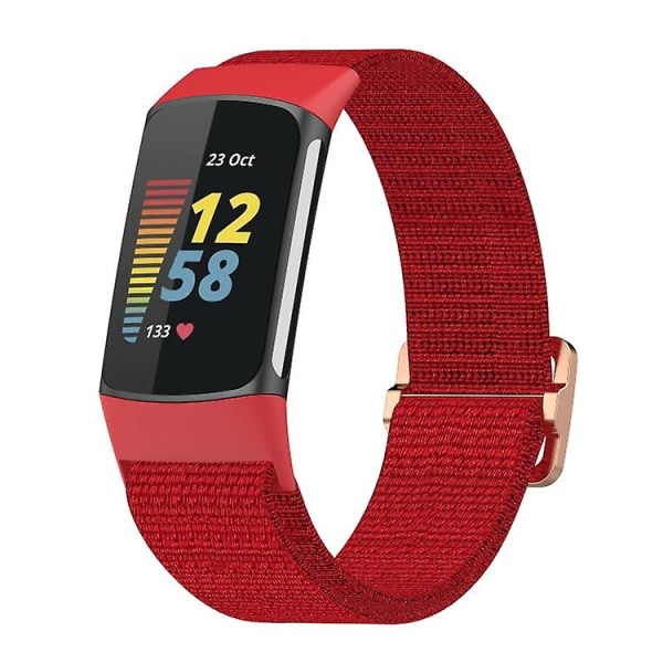 For Fitbit Charge 5 Elastisk Nylon Flettet Urrem ISB Red