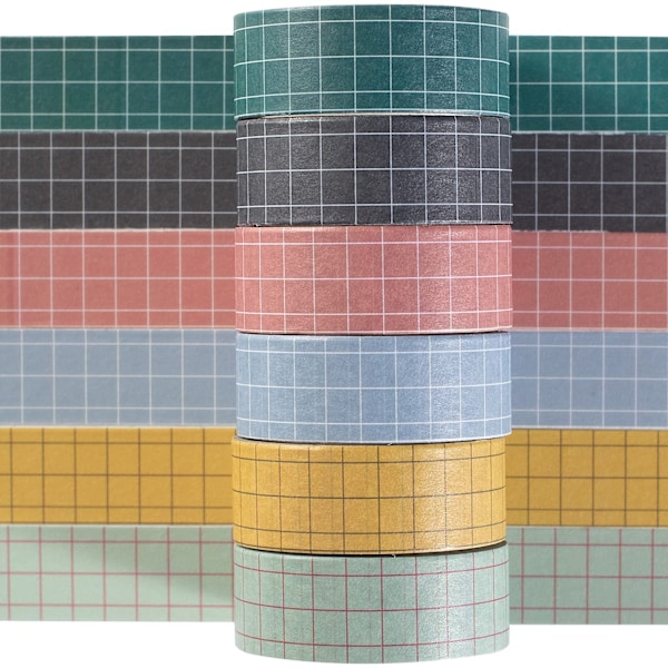 Rutnät Washi Tape Set - Dekorativa tejper för gör-det-själv-hantverk