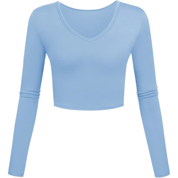 V Neck Crop Tops Long Sleeve Sexy Shirts Slim Fit Base Layer for Women