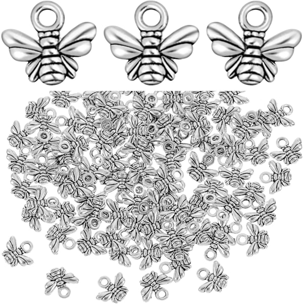 Antique Silver Bee Charms: 100 Pieces for Jewelry Making, Bracelets, Necklaces, and Crafts