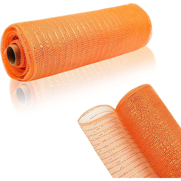 2 ruller orange deko mesh bånd 10 tommer x 30 fod, basic metallic poly mesh bånd