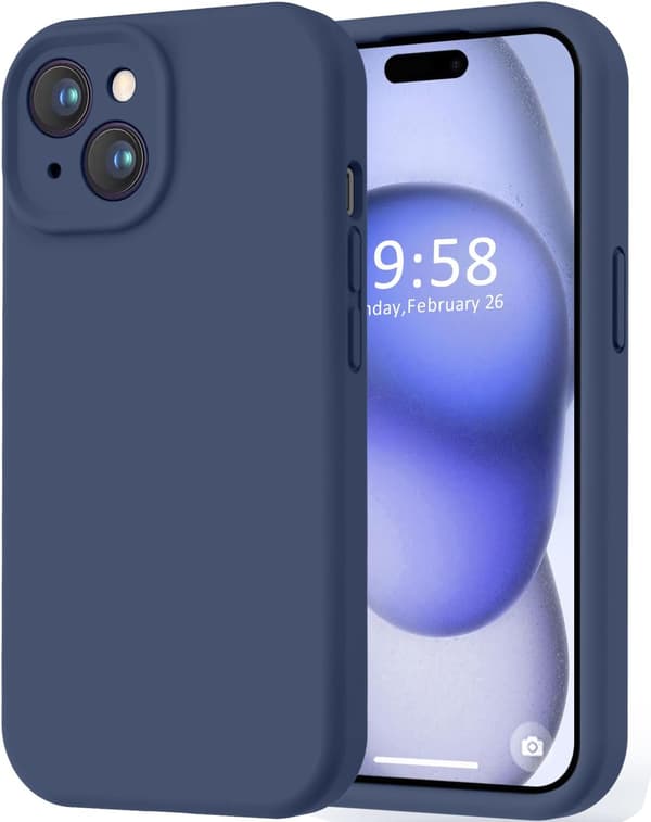 Glat silikone iPhone 15 cover med fuld kamerabeskyttelse - Blå