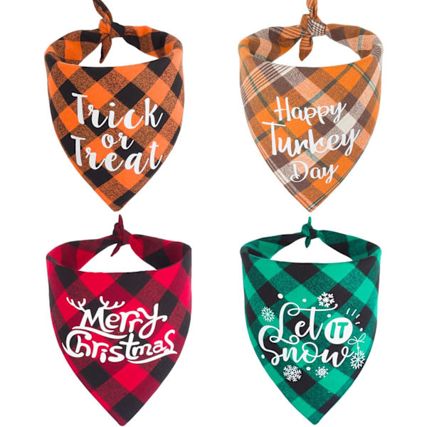 4 Pak Plaid Julehunde Bandana, Halloween Thanksgiving Julehunde Bandana