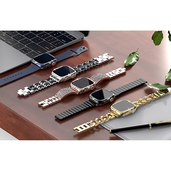 Kova suojakotelo yhteensopiva Apple Watch Series SE 6/5/4 40mm kanssa, strasseilla ja sisäänrakennetulla lasisella näytönsuojalla, timanttikuvioinen iWatch-etukansi älykellolle