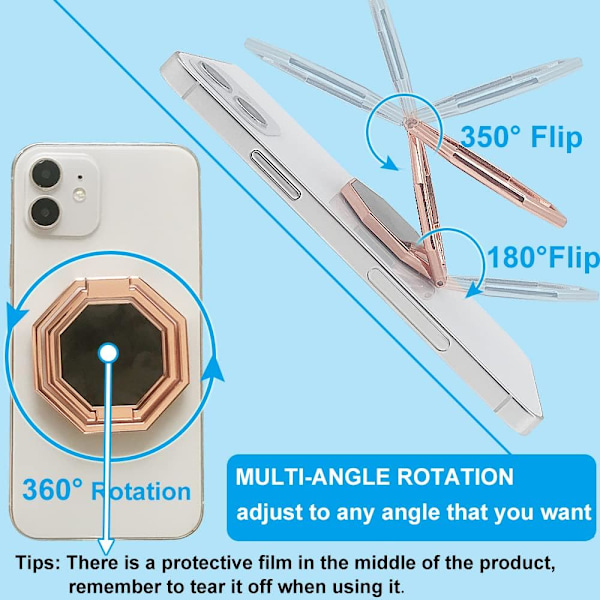 Mobiltelefon Ring Holder Fingerstøtte, Foldbar 360° Rotation Mobiltelefon Stand til Skrivebord, Magnetisk Bilholder, Metal Multi-Vinkel til Telefon Bagside Grip Co