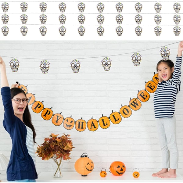 Halloween-lyskæde, 2 pakker kranie-lyskæde 30 LED kranie-lys 15ft Halloween-dekoration lys Batteri/USB-drevet Valgfrit 2 tilstande