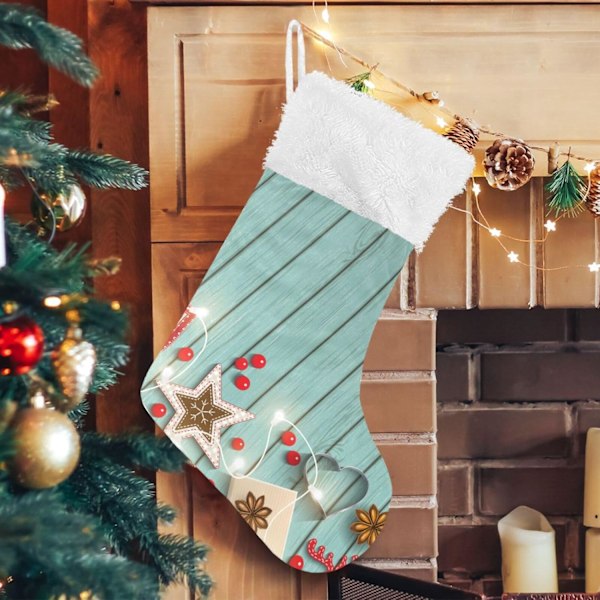 Weihnachtsstrumpf, Personalisierte Weihnachtsstrümpfe 2er Set Weihnachtsstern Lichter Blau Holz 18 Zoll Xmas Strümpfe Hängende Ornament Kamin für