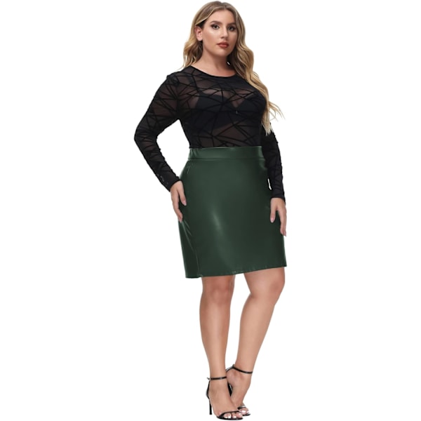 Kvinnors läderkjol Plus Size Midi Längd Hög Midja PU Pennkjol