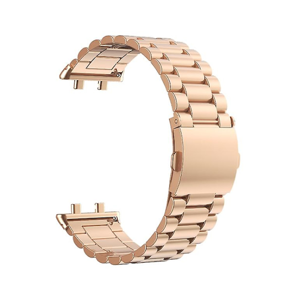 Til Oppo Watch 3 Pro Tre-perle fladt spænde rustfrit stål urrem STH Rose Gold
