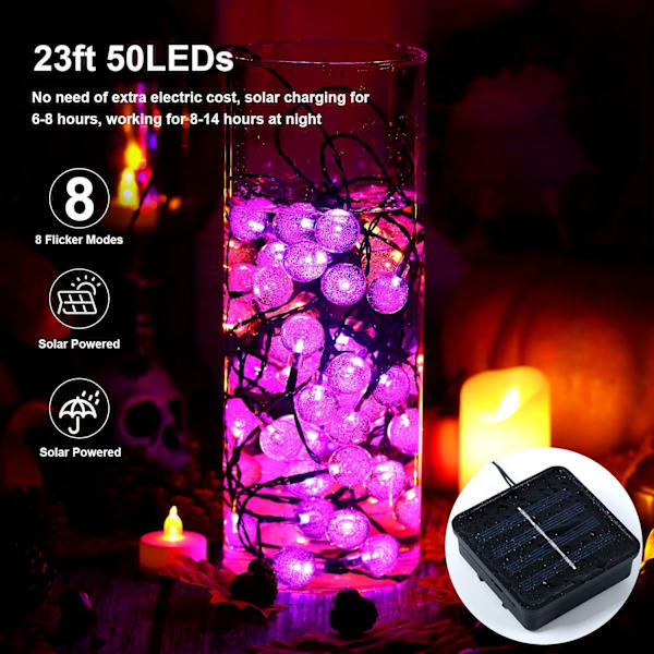 Globe Solar String Lights 50 LED 23 Ft Vandtæt Udendørs Indendørs Krystalkugler Fe Lys med 8 Tilstande til Hjem Have Terrasse Gård Bryllup