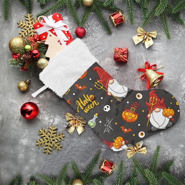 Jule-Strømpe, Personlige Jule-Strømper 2-pak Halloween Dværg Tomte Græskar 45,7 cm Jule-Strømper Hængende Ornament Pejs til Træ