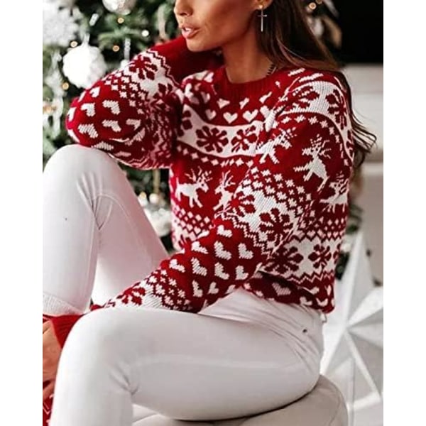 Kvindernes jule-snefnug-rensdyr-strikkede sweater hjerte dyr