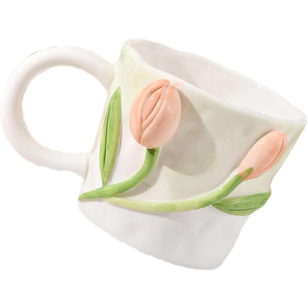 3D Blomsterkrus, Lily of The Valley Håndlavede Kopper | 12 oz Blomsterkeramikkrus, Mælkekrus Sød 3D Keramisk Blomst til Te, Kaffe til Voksne, Børn Lys