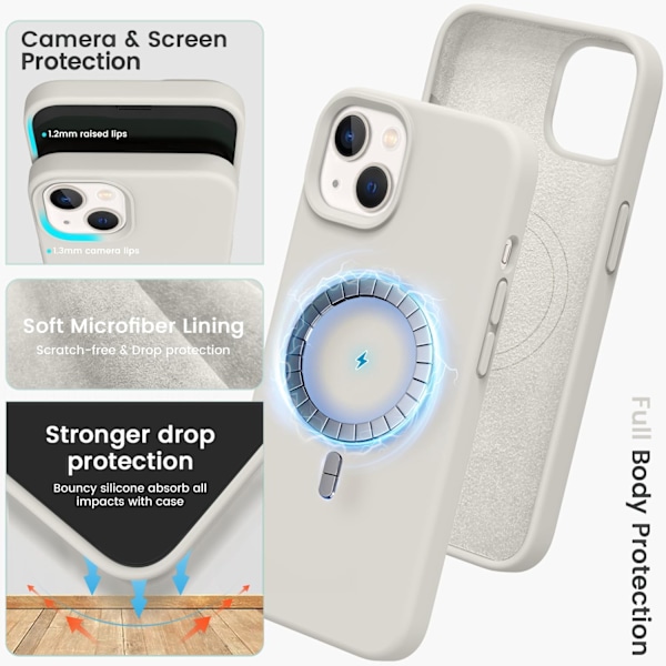 Kompatibelt med iPhone 13 Skal, Silikonskal med Slim Stötsäkert Mjukt Anti-Rep Mikrofiberfoder, 6,1 tum, White Stone White Stone