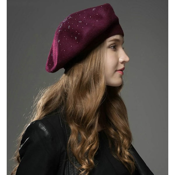 Kvinners Beret Lue Fransk Ull Beret Lue Beanie Cap Klassisk Ensfarget Høst Vinter