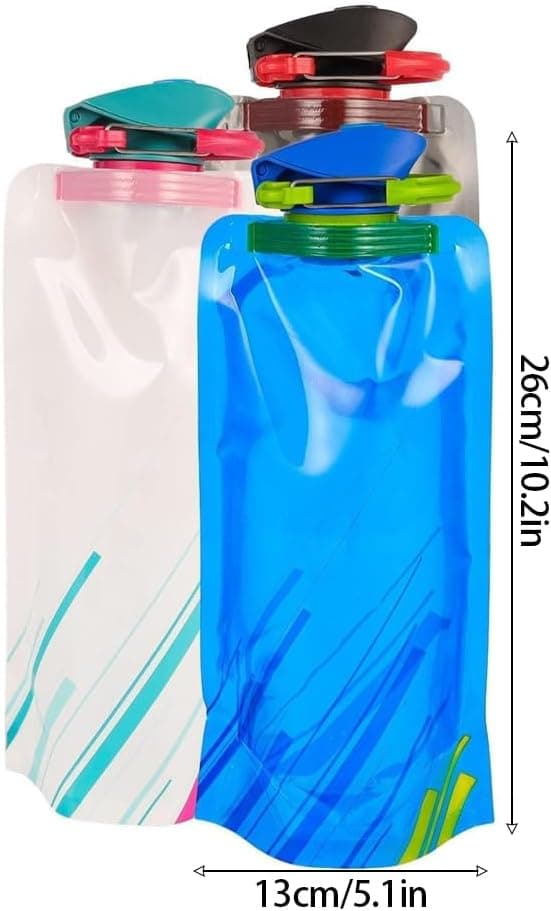 4-pack vikbara vattenflaskor 700 ml BPA-fria hopfällbara läckagesäkra bärbara vattenflaskor med spänne mjuka platta återanvändbara flaskor lätta för