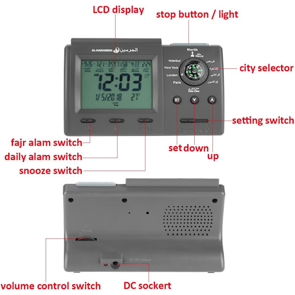 Athan-ur for USA Muslimsk Islamisk bønneur Athan-bøn-alarm bordur med brugervejledning Muslimsk bøn-alarmur Automatisk LCD