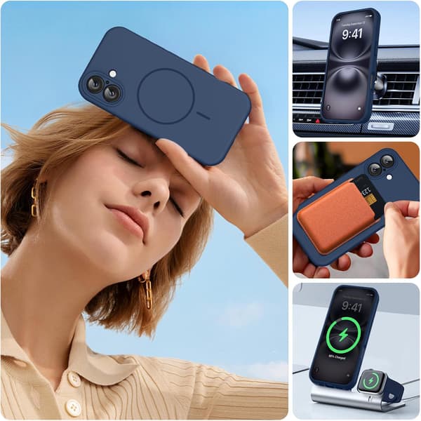 iPhone 16-kompatibelt skal - Stötsäker flytande silikon, repskyddande mikrofiberfoder, MagSafe-kompatibel (Blå)