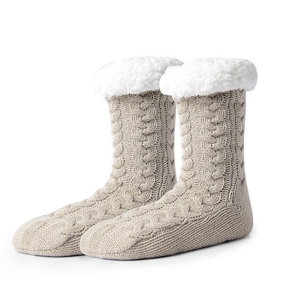 1 Par Damskor Varma Toffelstrumpor Jul Fuzzy Strumpor Fleecefodrade Halksäkra Toffelstrumpor light brown