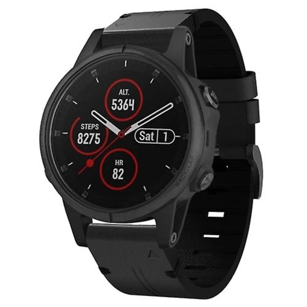 Til Garmin Fenix 5s Plus 20mm Læder Stål Spænde Urrem MRO Black