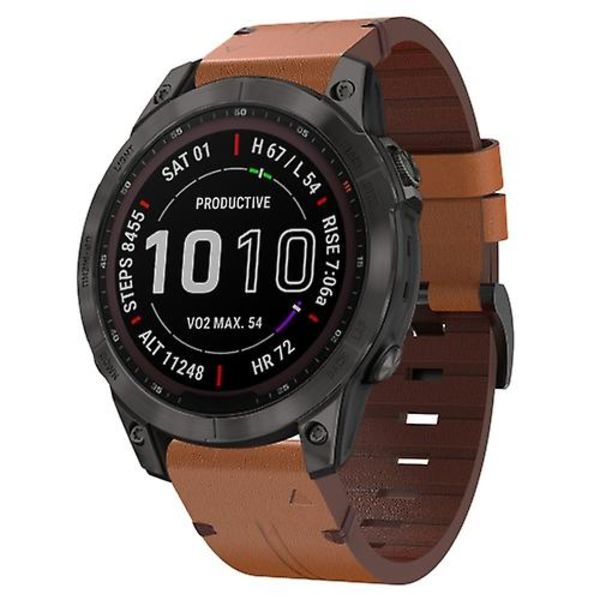 For Garmin Fenix 7 Sapphire Solar 22mm Læder Stål Spænde Urrem JKL Brown