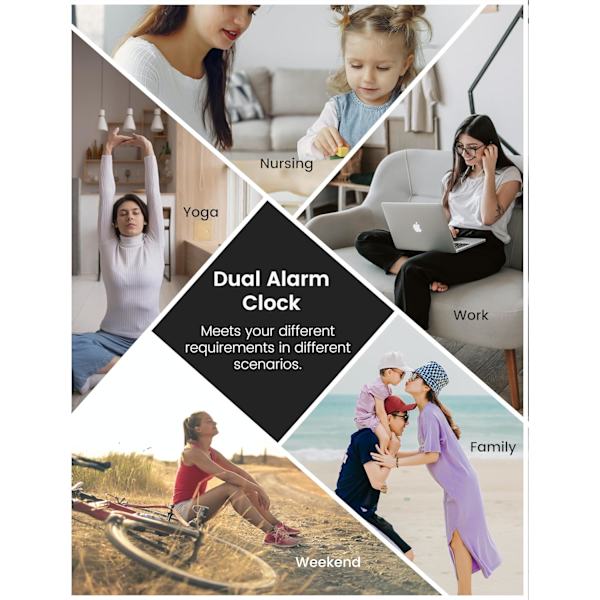 Väckarklocka med soluppgångssimulering för vuxna, tunga sovare, sovrum med soluppgångssimulering, dubbla alarm, insomningshjälp, FM-radio, snooze, 14