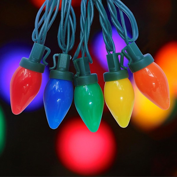 25 fot julbelysning utomhus, C7 LED-julbelysning med 25 krossäkra färgade glödlampor, plug in vattentät vintage julbelysning för