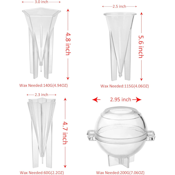 4 stk. Former Sett - Plast Lysestøping Kit - DIY Lys
