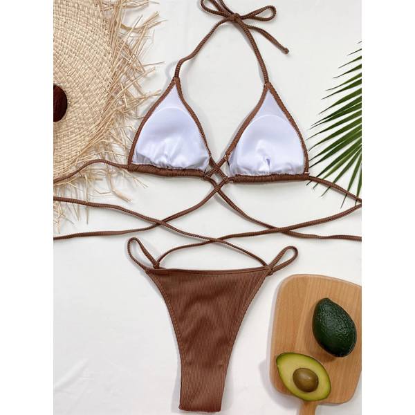 Kvinnors texturerade spaghettibandbikiniset utskuren 2-delad baddräkt