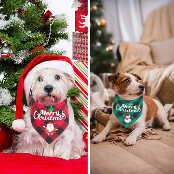2 Pakke Hunde Bandana Jul Klassisk Ternet Kæledyr Tørklæde Trekant Hagesmæk