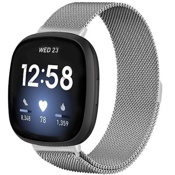 Til Fitbit Versa 4 / Versa 3 20mm Milanese Magnetisk Metal Split Spænde Urrem EUW Silver