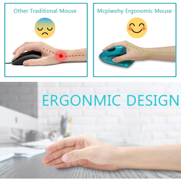 Ergonomisk mus. Optisk vertikal mus Oppladbar USB