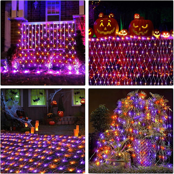 Solcelle Net Lights, 204 LED Udendørs Net Lights Vandtætte, Bush Halloween Net Lights med 8-Lystilstande til Træ Have Gård Halloween Fest