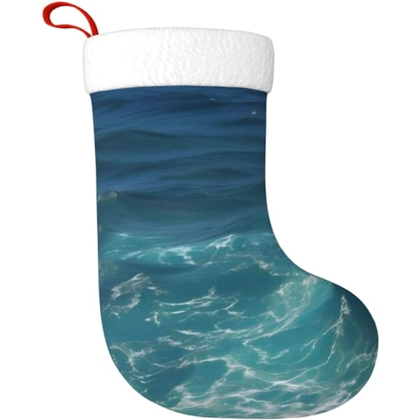 The Deep Blue Sea Printed Christmas Stockings,Xmas Stockings With White Soft Plush Cuff,Cute Christmas Ornament For Holiday Decor