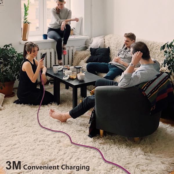 Micro USB-kabel 10FT, 2-pack lång nylonflätad Android USB-laddare