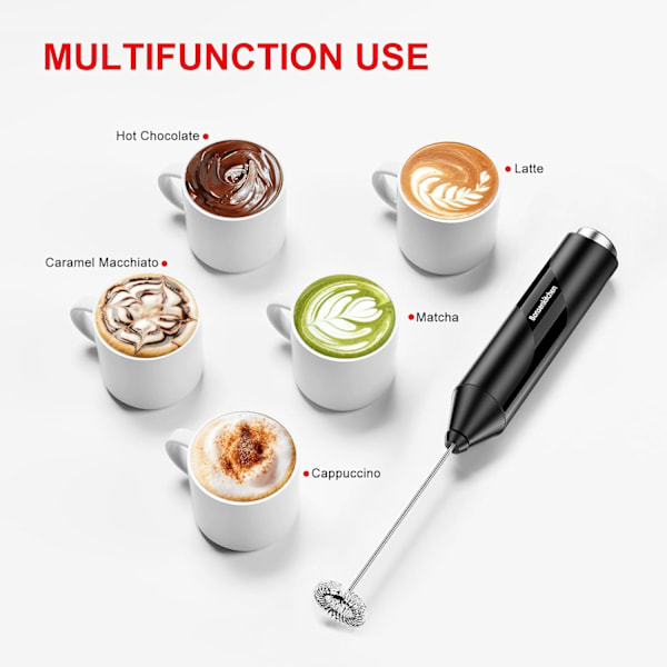 Håndholdt Elektrisk Mælkeskummer - Rustfrit Stål Piskeris til Kaffe, Latte, Cappuccino & Matcha