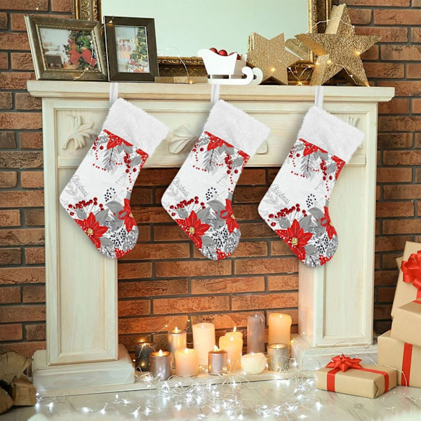Julklapp, Personliga Julklappsstrumpor 2-pack Julstjärna Julgran Krans 45,7 cm Julstrumpor Hängande Ornament Kam