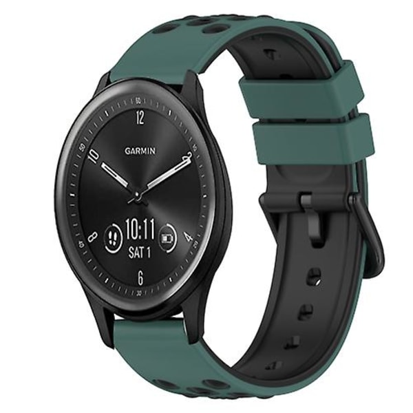For Garmin Vivomove Sport 20mm To-farvet silikoneur Olive Green - Black
