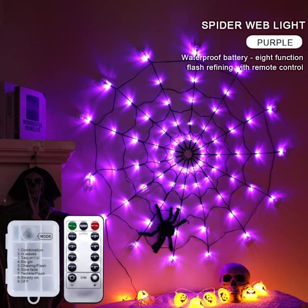 Gigant edderkoppnettlys LED Halloween svart edderkoppnettlys vanntett lilla nettlys og svart edderkopp for hus hage innendørs og D