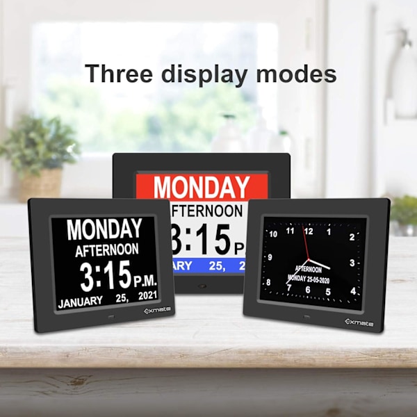 Digital kalenderlarm dagklocka, 8\" dagklocka kalender stor skärmdisplay, med 13 larmalternativ snooze-funktion för äldre, visuell röd,