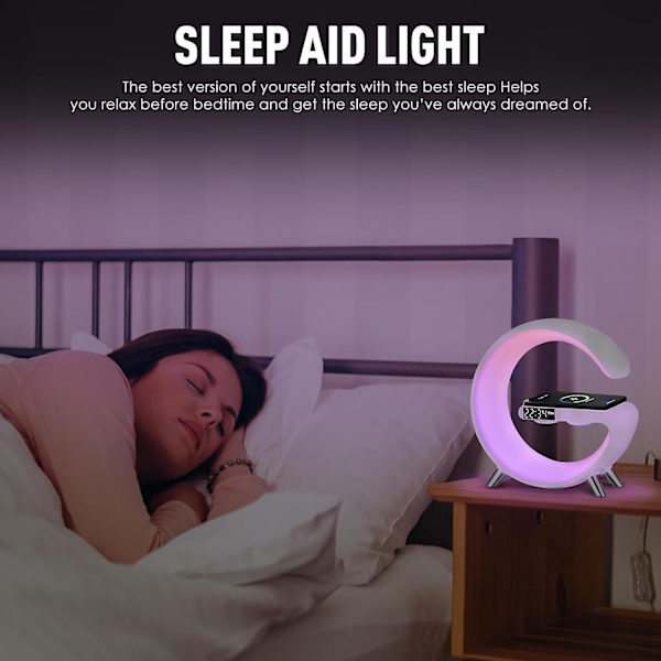 Intelligent LED-bordlampe, 4 i 1 oplader atmosfære nattelyslampe, app-styret BT-højttaler vækkeur, hjemmekontorstudie sengebordsopladning