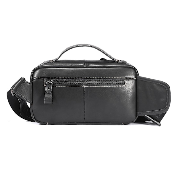 Retro midjeväska i toppskiktsläder, bröstväska, crossbodyväska för resor, vandring, affärsresa Black